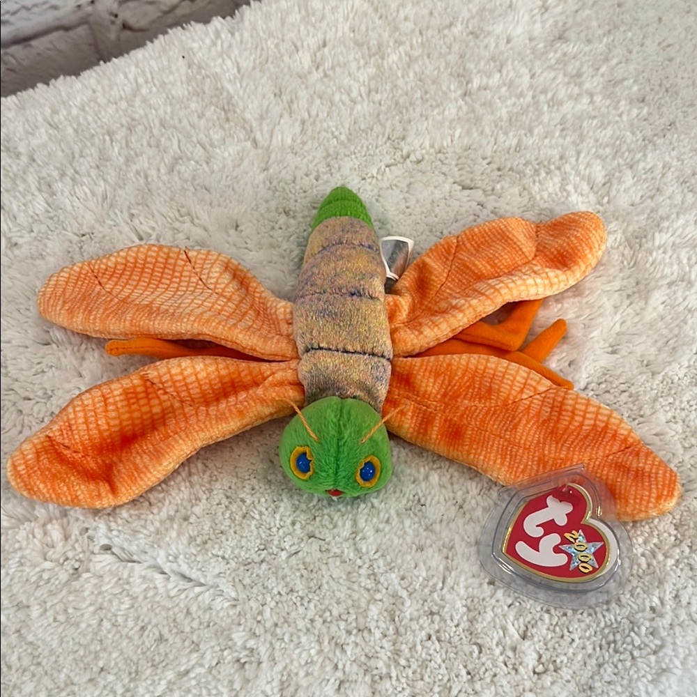 Vintage TY Beanie Baby Dragonfly Plush - Green and Orange